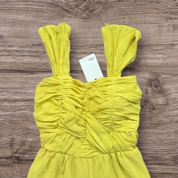 ASOS Bandeau Yellow Sleeveless Wide Leg Jumpsuit Chiffon Ruched Body - Picture 2 of 12